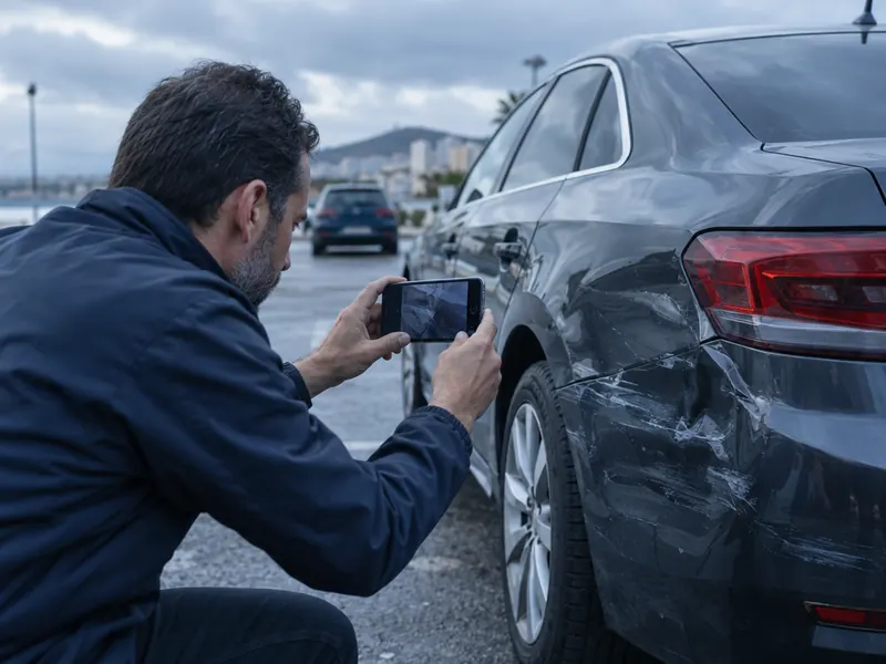 Perito fotografiando los daños de un coche tras un golpe